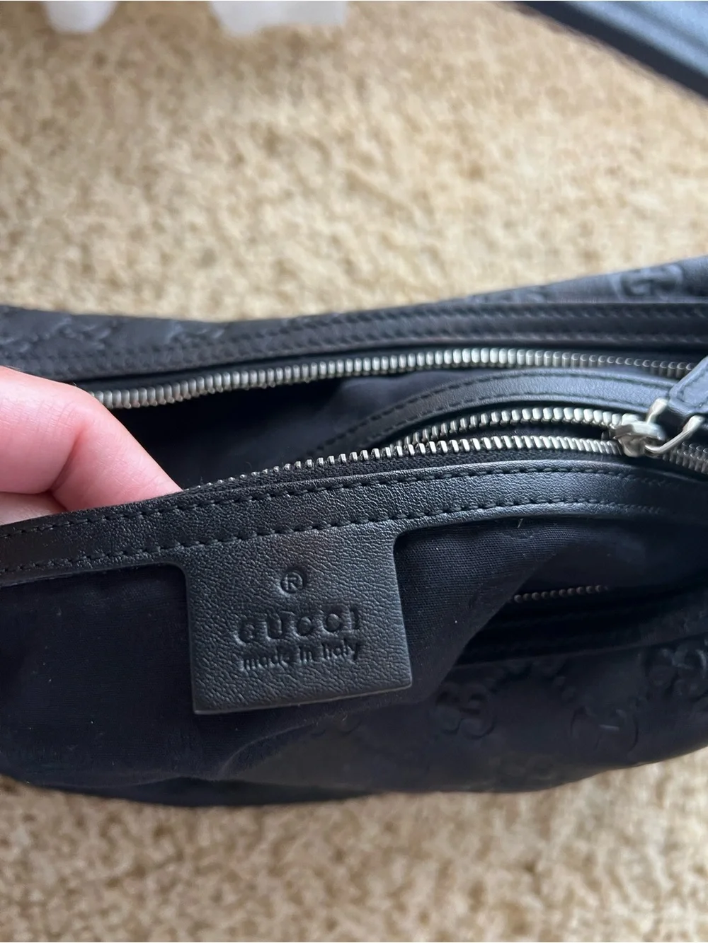 Gucci Black Embossed GG Leather Hobo with Gold-Tone Hardware Large